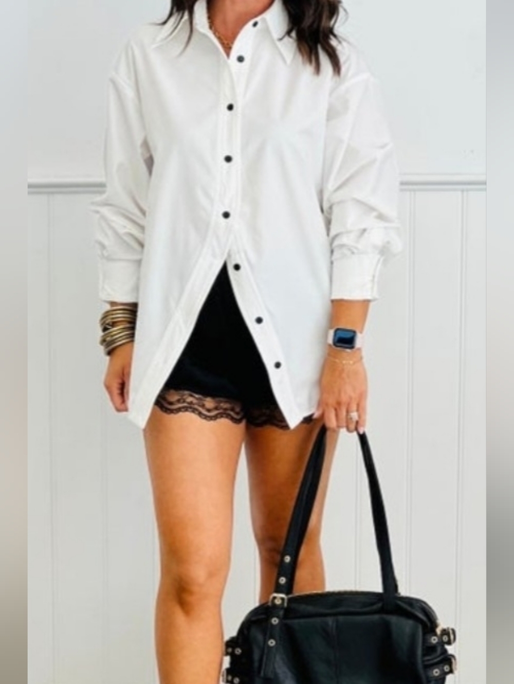 Poplin White Button-Front Women's Shirt